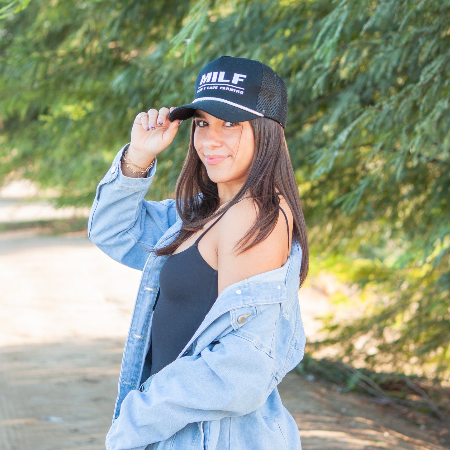 MILF Embroidered White Rope Trucker Hat