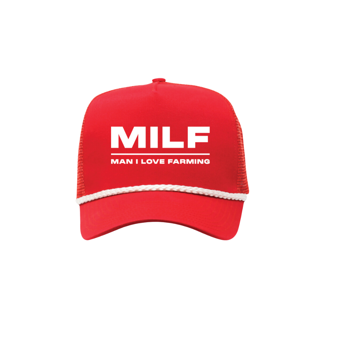 MILF Red Embroidered Cotton Trucker Hat – AgriFit