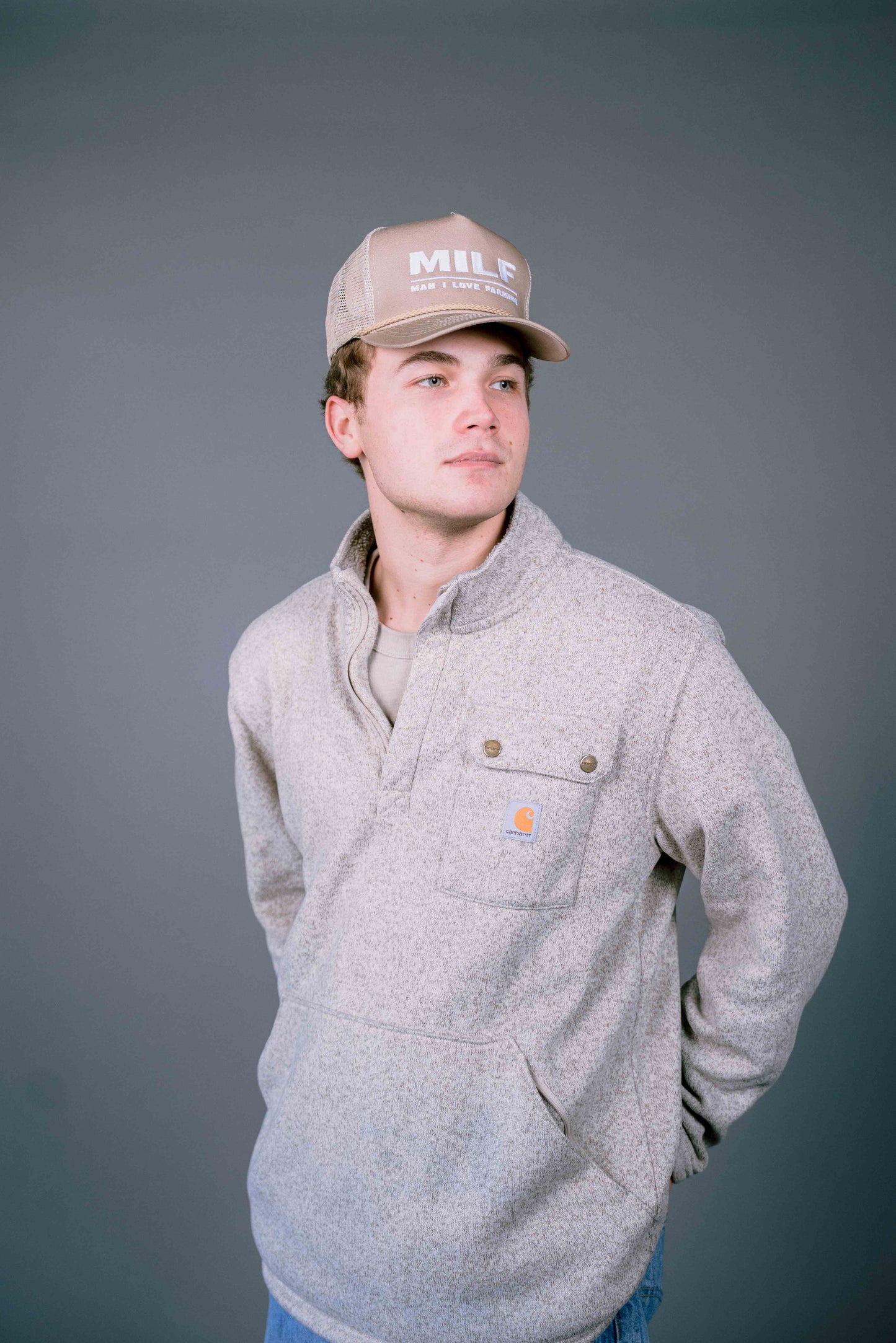 MILF Khaki Embroidered Trucker Hat