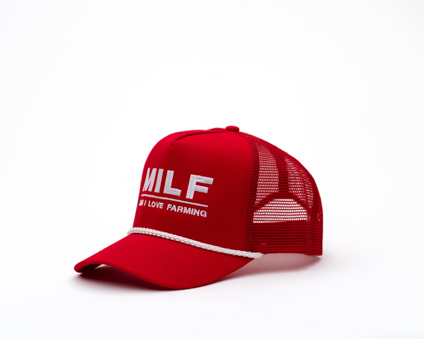 MILF Red Embroidered Cotton Trucker Hat