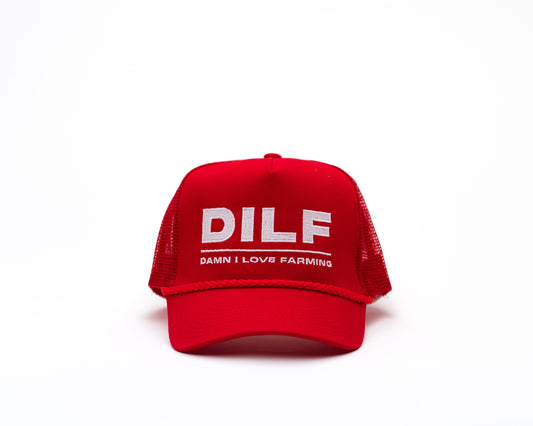 DILF Red Embroidered Cotton Trucker Hat