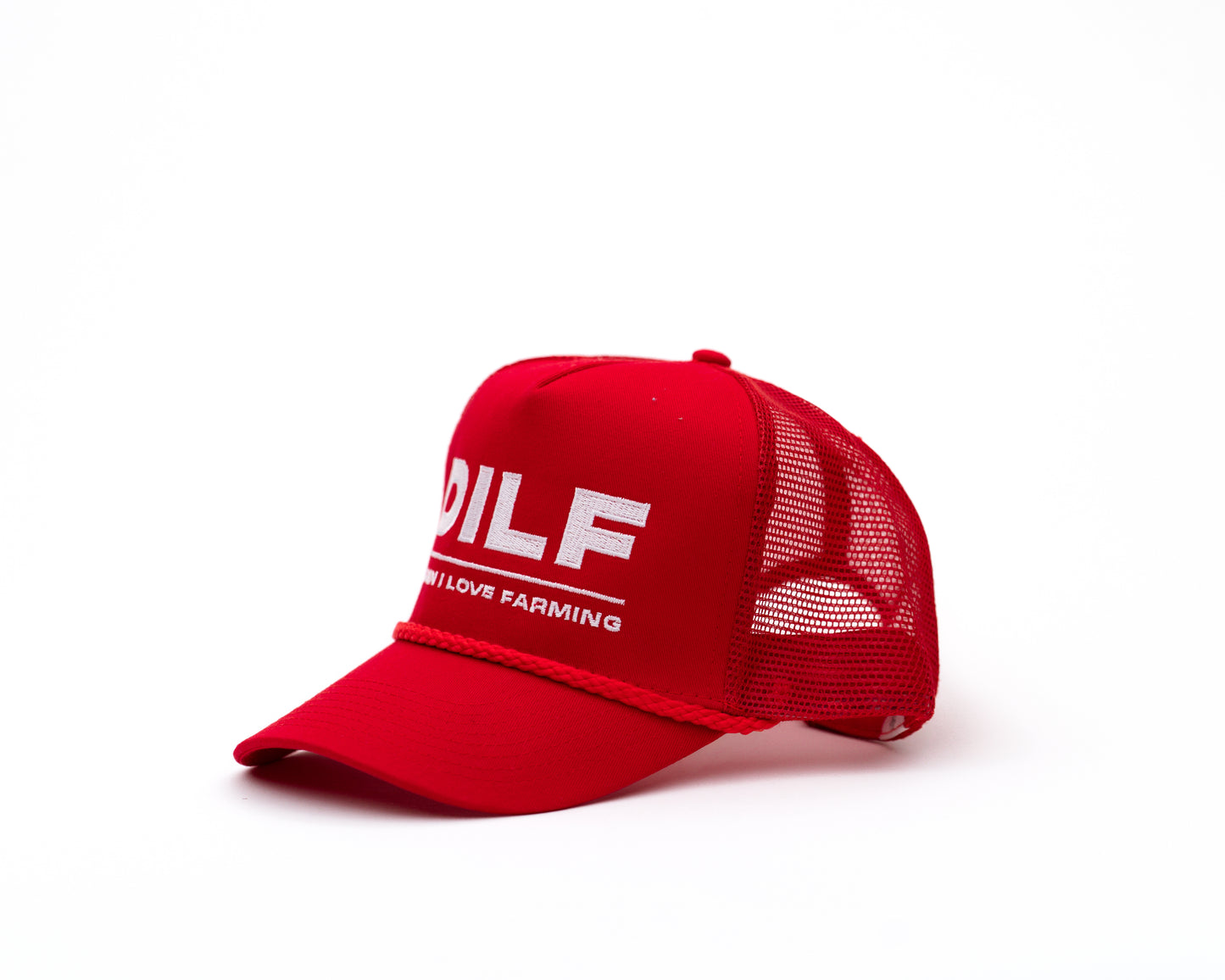 DILF Red Embroidered Cotton Trucker Hat
