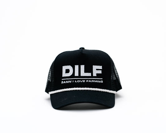 DILF Embroidered White Rope Trucker Hat