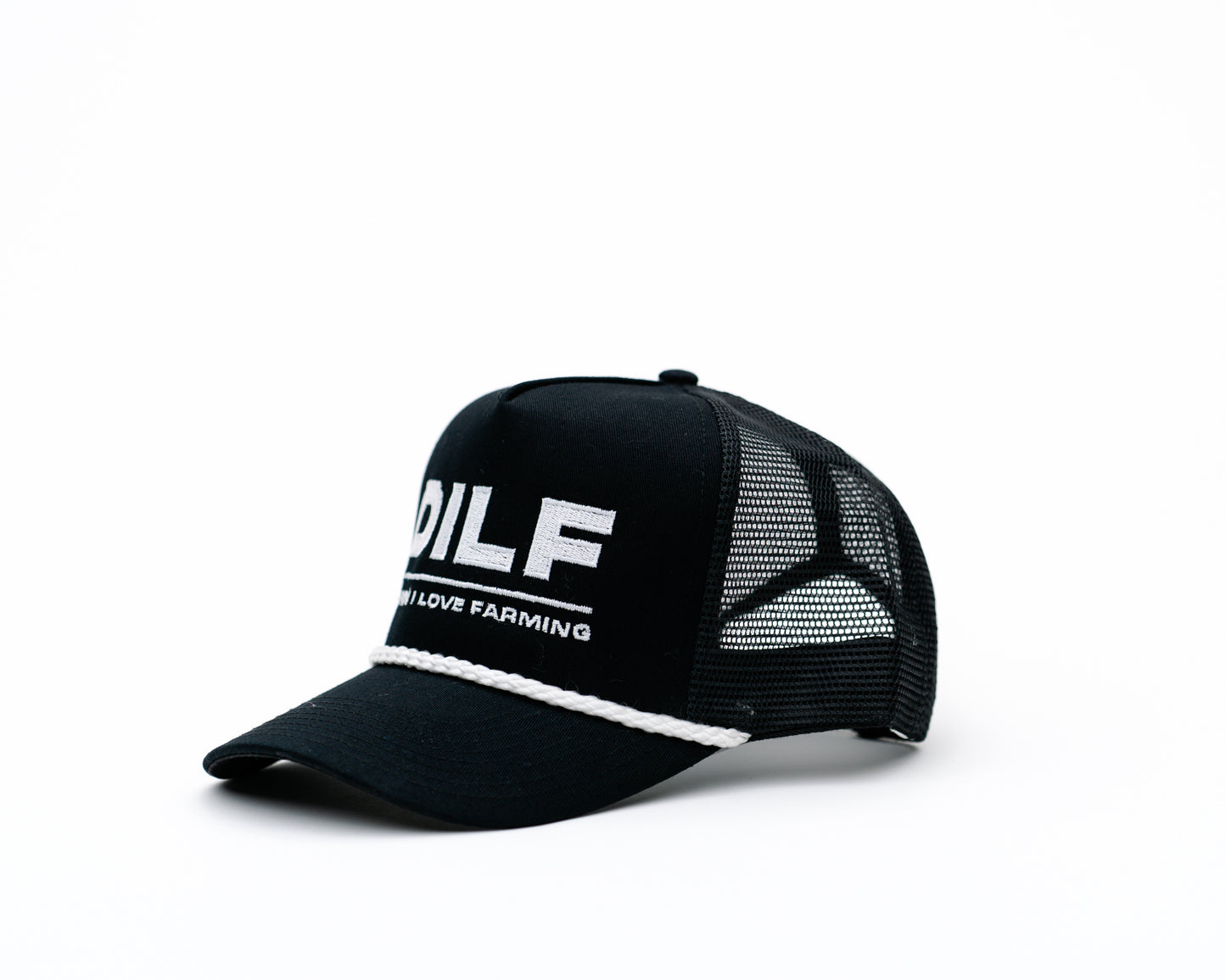 DILF Embroidered White Rope Trucker Hat