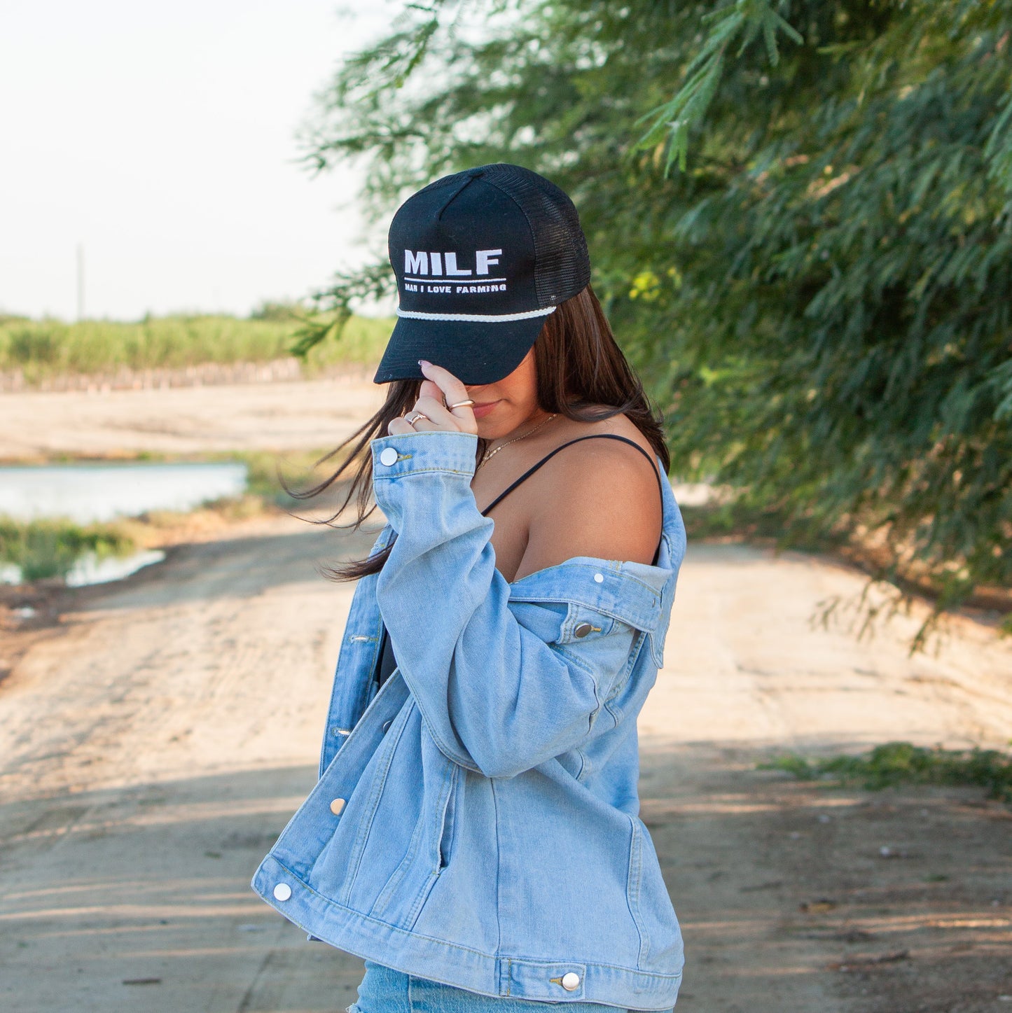 MILF Embroidered White Rope Trucker Hat