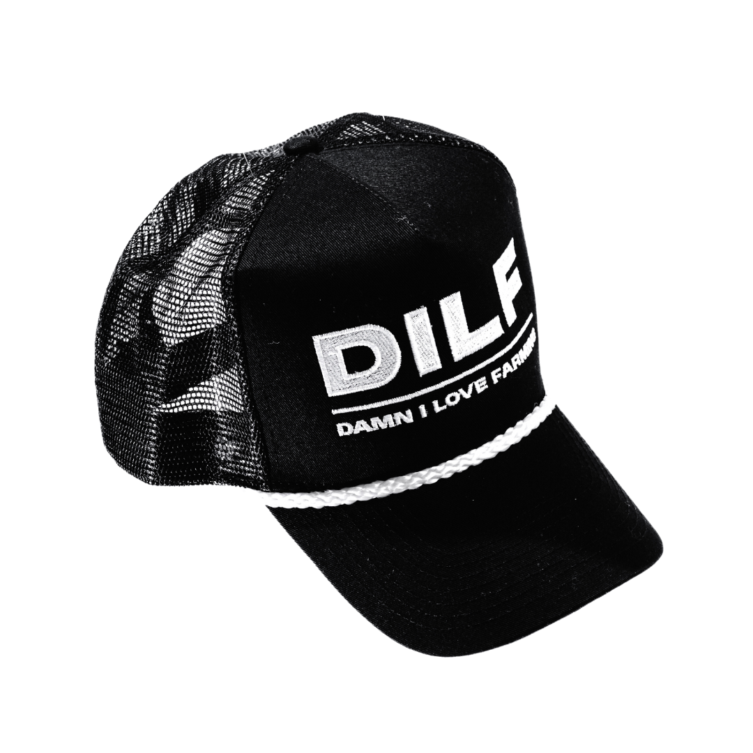 DILF Embroidered White Rope Trucker Hat
